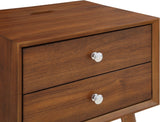 Teddy Contemporary Nightstand with USB Ports, Stylish Wood Grain Finish & Modern Stainless Steel Accents