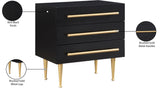 Marisol Black Night Stand - Modern Elegance with Gold Accents, Durable Design & Minimalist Style