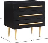 Marisol Black Night Stand - Modern Elegance with Gold Accents, Durable Design & Minimalist Style