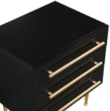 Marisol Black Night Stand - Modern Elegance with Gold Accents, Durable Design & Minimalist Style