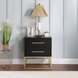 Maxine Black Night Stand - Modern Elegance with Gold Accents, Stylish Storage & Contemporary Design