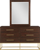 Maxine Contemporary Engineered Wood Dresser with Rich Black Finish and Brushed Gold Accents
