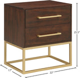 Maxine Contemporary Night Stand with Rich Black Finish and Stylish Brushed Gold Metal Accents