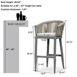 PURPLE LEAF Counter Stools Bar Stools Rattan Bar Stools Wicker Bar Chairs Woven Aluminum Barstools with Back and Cushions