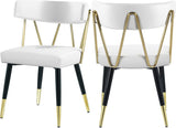 Rheingold Velvet Dining Chair Set of 2 – Chic White Faux Leather with Stylish Black & Gold Legs