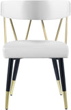 Rheingold Velvet Dining Chair Set of 2 – Chic White Faux Leather with Stylish Black & Gold Legs