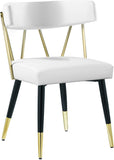 Rheingold Velvet Dining Chair Set of 2 – Chic White Faux Leather with Stylish Black & Gold Legs