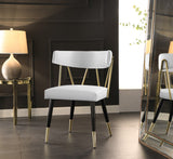 Rheingold Velvet Dining Chair Set of 2 – Chic White Faux Leather with Stylish Black & Gold Legs