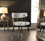 Rheingold Velvet Dining Chair Set of 2 – Chic White Faux Leather with Stylish Black & Gold Legs