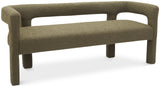 Athena Olive Green Boucle Fabric Bench - Stylish Minimalist Seating for Comfort & Elegance in Design