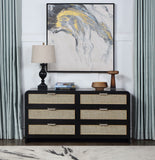 Sage Contemporary Dresser with Rich Wood Frame and Natural Cane Details for Modern Bedroom Style