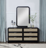 Sage Wood Mirror with Contemporary Design and Natural Cane Details for Your Stylish Bedroom Decor