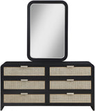 Sage Wood Mirror with Contemporary Design and Natural Cane Details for Your Stylish Bedroom Decor