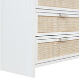 Sage Contemporary Dresser with Rich Wood Frame and Natural Cane Details for Modern Bedroom Style