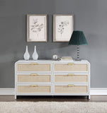 Sage Contemporary Dresser with Rich Wood Frame and Natural Cane Details for Modern Bedroom Style