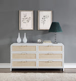 Sage Contemporary Dresser with Rich Wood Frame and Natural Cane Details for Modern Bedroom Style