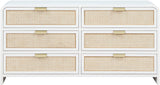 Sage Contemporary Dresser with Rich Wood Frame and Natural Cane Details for Modern Bedroom Style