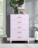 Bowtie Contemporary Chest with Five Drawers, Elegant Rubberwood Design and Chic Gold Handles