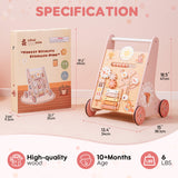 ROBUD Wooden Pink Baby Push Walker