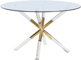 Mercury Acrylic Gold Pedestal Dining Table with Clear Tempered Glass Top for Modern Living Spaces