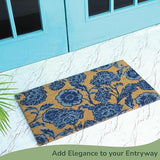 Blue Floral Coir Doormat - 17”x30”