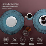 Blue Braided Cotton Placemats Set of 6 with Fringes