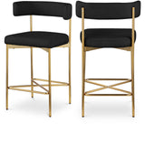 Rivage Stool Set of 2 - Elegant Linen Upholstered Counter Stools with Gold Frame for Modern Dining
