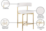 Rivage Stool Set of 2 - Elegant Linen Upholstered Counter Stools with Gold Frame for Modern Dining