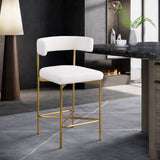 Rivage Stool Set of 2 - Elegant Linen Upholstered Counter Stools with Gold Frame for Modern Dining
