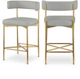 Rivage Stool Set of 2 - Elegant Linen Upholstered Counter Stools with Gold Frame for Modern Dining