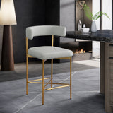 Rivage Stool Set of 2 - Elegant Linen Upholstered Counter Stools with Gold Frame for Modern Dining