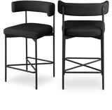 Rivage Stool Set of 2 - Elegant Linen Upholstered Bar Stools with Matte Black Metal Frame Comfort