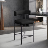 Rivage Stool Set of 2 - Elegant Linen Upholstered Bar Stools with Matte Black Metal Frame Comfort