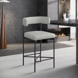 Rivage Stool Set of 2 - Elegant Linen Upholstered Bar Stools with Matte Black Metal Frame Comfort