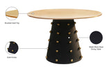 Raven Iron Contemporary Dining Table with Gold Knobs - Sleek Matte Black Base & Brushed Gold Top