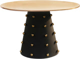 Raven Iron Contemporary Dining Table with Gold Knobs - Sleek Matte Black Base & Brushed Gold Top