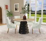 Raven Iron Contemporary Dining Table with Gold Knobs - Sleek Matte Black Base & Brushed Gold Top