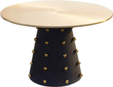 Raven Iron Contemporary Dining Table with Gold Knobs - Sleek Matte Black Base & Brushed Gold Top