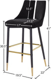 Sleek Contemporary Bar Stool Set of 2 - Luxe Design with Matte Black Legs and Gold Tips for Style