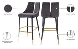 Sleek Contemporary Bar Stool Set of 2 - Luxe Design with Matte Black Legs and Gold Tips for Style