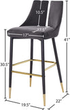 Sleek Contemporary Bar Stool Set of 2 - Luxe Design with Matte Black Legs and Gold Tips for Style