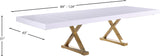 Excel Extendable Dining Table with White Lacquer Top & Gold Stainless Steel Base - Perfect for Gatherings!