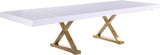Excel Extendable Dining Table with White Lacquer Top & Gold Stainless Steel Base - Perfect for Gatherings!