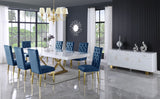 Excel Extendable Dining Table with White Lacquer Top & Gold Stainless Steel Base - Perfect for Gatherings!