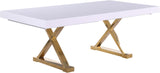 Excel Extendable Dining Table with White Lacquer Top & Gold Stainless Steel Base - Perfect for Gatherings!