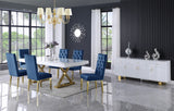 Excel Extendable Dining Table with White Lacquer Top & Gold Stainless Steel Base - Perfect for Gatherings!