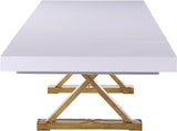 Excel Extendable Dining Table with White Lacquer Top & Gold Stainless Steel Base - Perfect for Gatherings!
