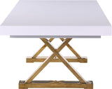 Excel Extendable Dining Table with White Lacquer Top & Gold Stainless Steel Base - Perfect for Gatherings!