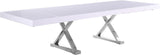 Excel Extendable Dining Table with White Lacquer Top & Chrome Base - Stylish Versatile Design!