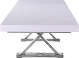 Excel Extendable Dining Table with White Lacquer Top & Chrome Base - Stylish Versatile Design!